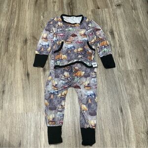 Ready Set Romper 3/4T EUC Construction Print Long Sleeve Bamboo One-Piece